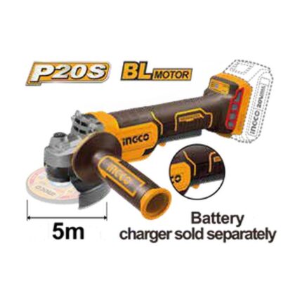 INGCO CAGLI211156 Kömürsüz Akülü Avuç Taşlama 115mm 20V Li-ion 2.0Ah/4.0Ah